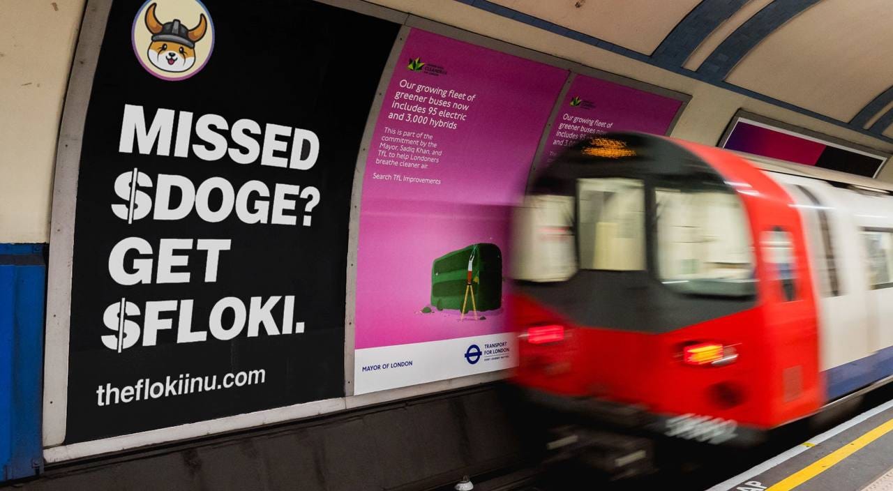 Cryptocurrency advertising on a London suburban train station