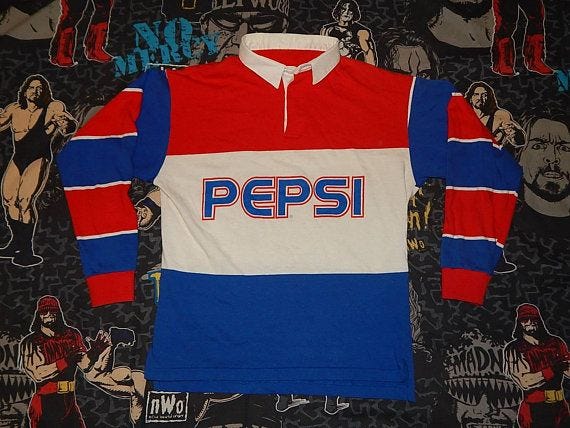 1980s PEPSI RUGBY SHIRT - sz M - cold soda pop polo Spellout | Rugby shirt, Clothes, Shirts