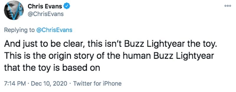 Chris Evans&#39; Buzz Lightyear &#39;Origin Story&#39; Tweet Becomes a Meme