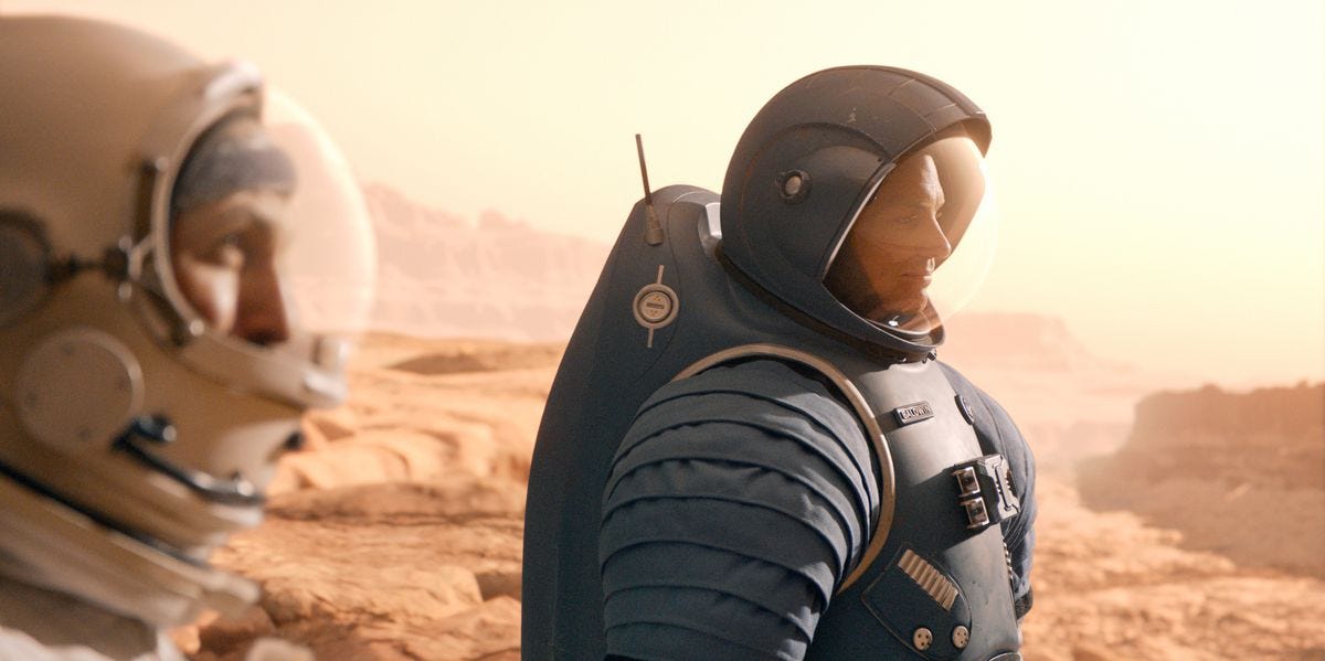 Two astronauts in For All Mankind looking out at the Martian landscape