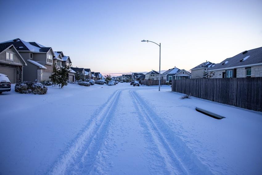 The Blanco Vista neighborhood of San Marcos is blanketed with several inches of snow as a massive winter weather system caus…