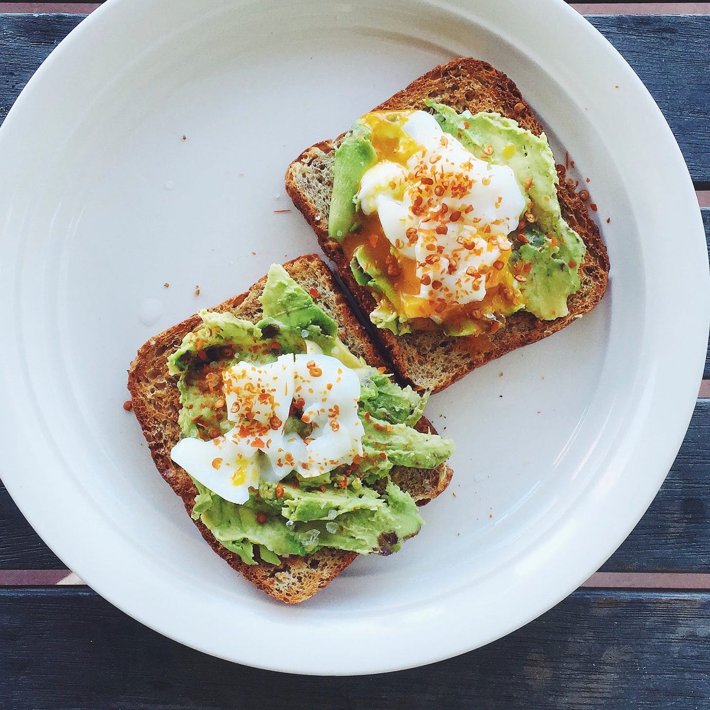 An egg with avocado toast has plenty of protein—just make sure to add a little sea salt.