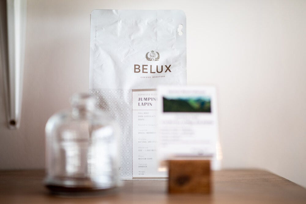 The Jumping Lapin—the espresso blend from Brazil and Indonesia—at Belux Coffee Roasters.