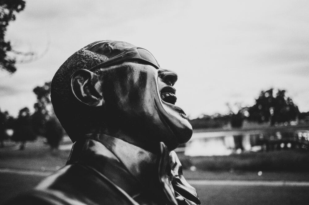 A sculpture of Ray Charles in his boyhood hometown of Greenville, Florida.
