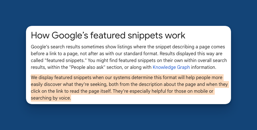 Shubham Davey shows evidence from Google's documentation on how featured snippets work and how it determines the pages that should rank for featured snippets