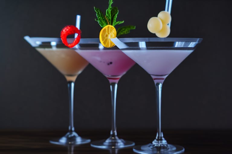 Stock photo of three cocktails generated by AI using a vector graphic as a starting image. Version 1