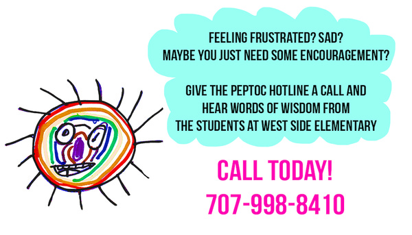 A flier for the PepToc hotline, where elementary school students offer callers life advice. (Jessica Martin)