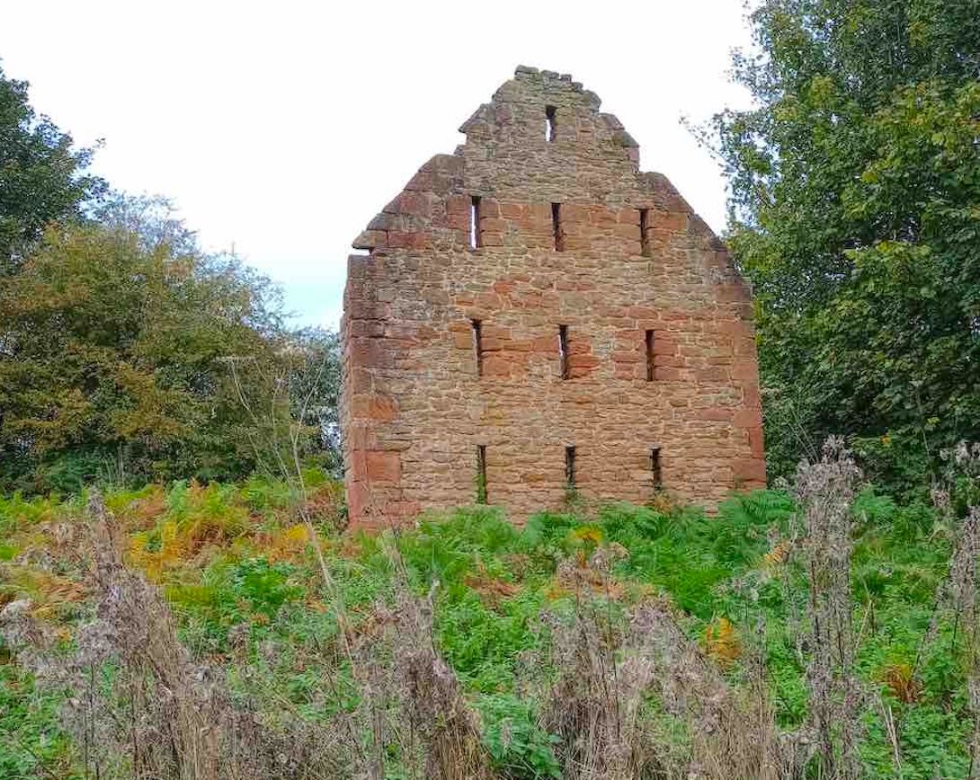 14th century ruined wall in a field in shropshire.