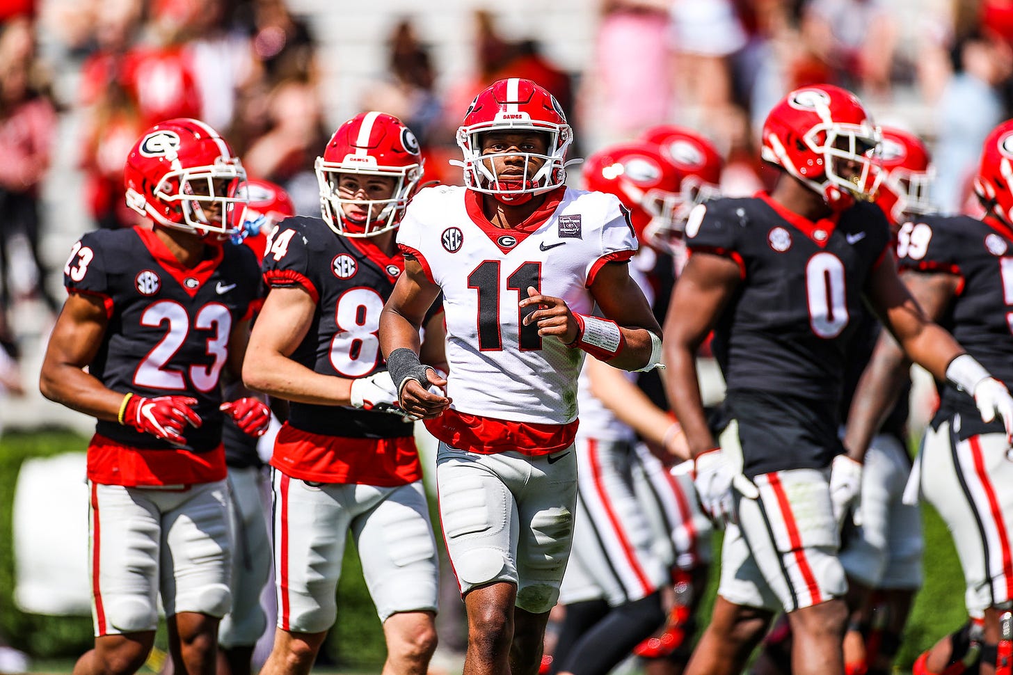 Georgia wide receiver Arian Smith (11) during the G-Day scrimmage on Dooley Field at Sanford Stadium in Athens, Ga., on Saturday, April 17, 2021. (Photo by Tony Walsh)