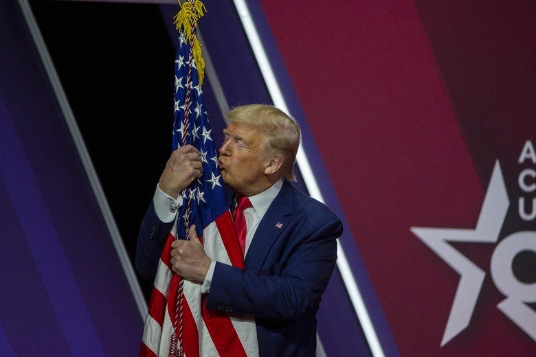 Watch Trump kiss and caress an American flag at CPAC: “I love you ...