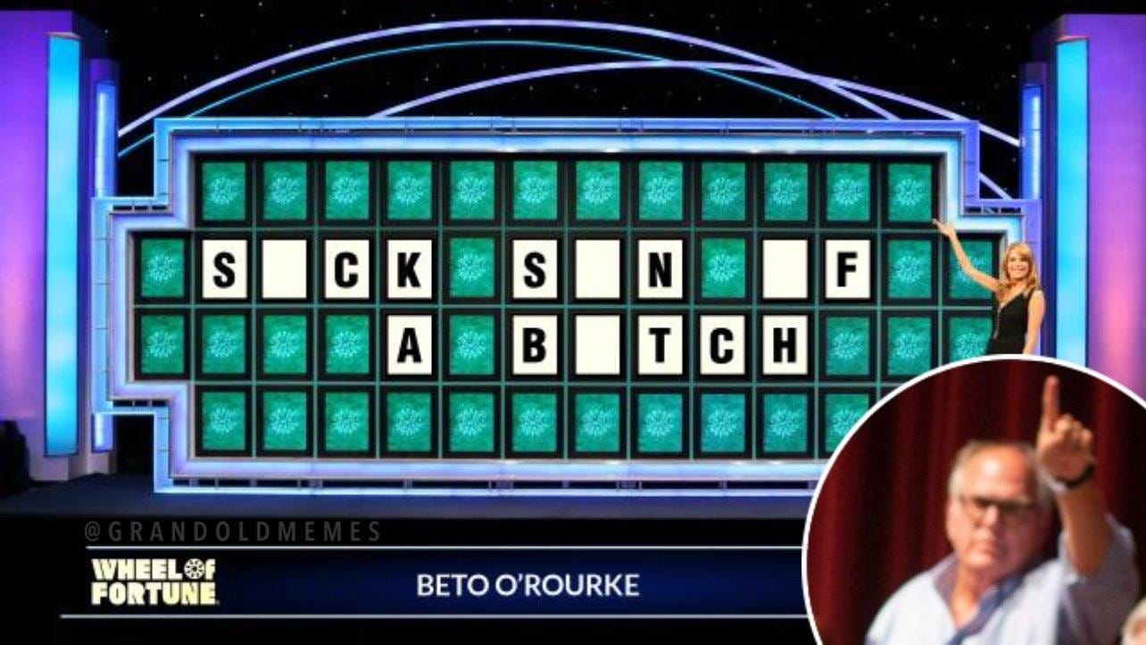 May be an image of 3 people and text that says 'S c K S F T c WHEEL F FORTUNE BETOO'ROURKE'