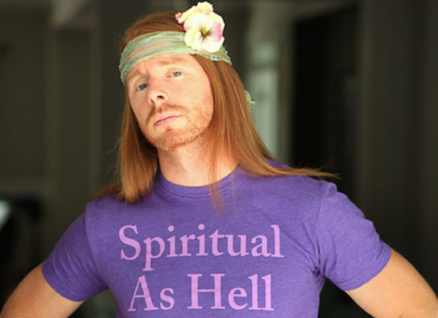 Very annoying man in a spiritual as hell tee shirt