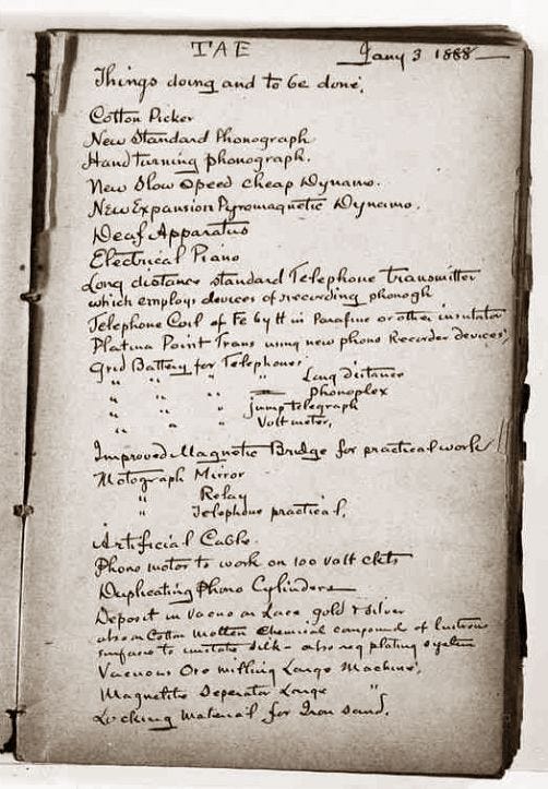 Edison's to-do list. Includes; inventing a cotton picker, telephone and  electric piano. Gosh | Writing prompts funny, Writing prompts for writers, Thomas  edison