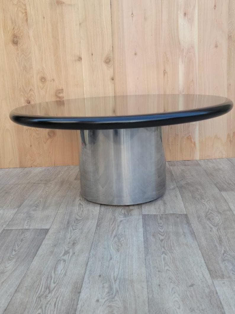 Mid Century Modern Knoll Black Round Top Coffee Table with Chrome Base - 4
