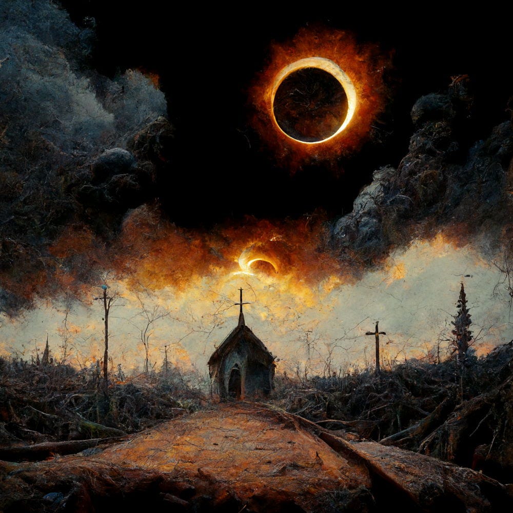 Image: An uncanny church beneath a solar eclipse