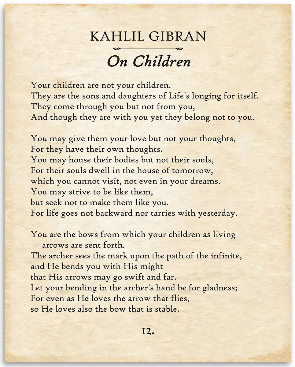 Amazon.com: Kahlil Gibran - On Children - 11x14 Unframed Typography Book  Page Print - Great Gift for Philosophical, Spiritual, and Inspirational  Poetry Buffs Under $15: Handmade