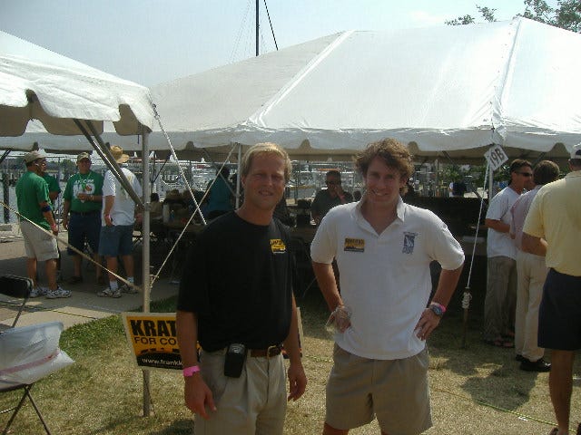 Democrat hopeful Frank Kratovil (left) and a supporter at the Tawes Crab and Clam Bake.