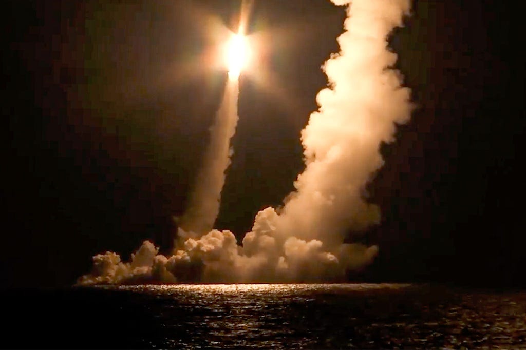 Intercontinental ballistic missiles launched from a Russian nuclear submarine on December 12, 2020.