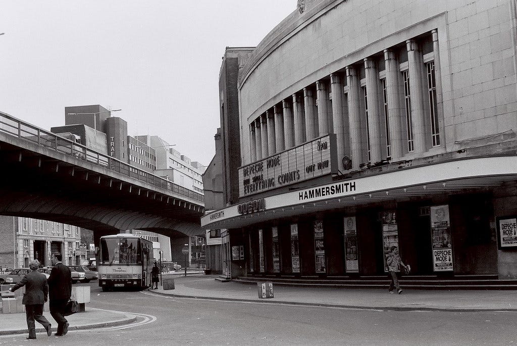 Immeuble, ville, salle de concerts, Londres, Hammersmith Odeon