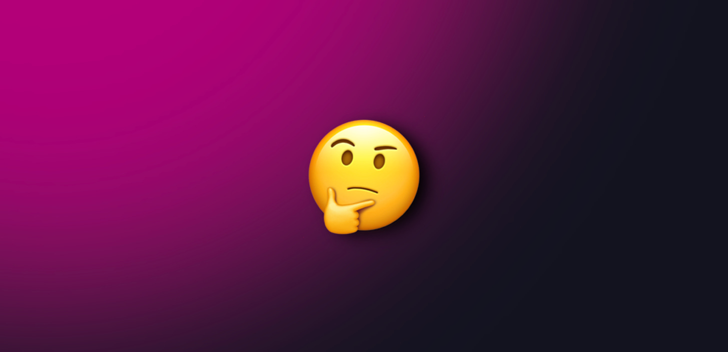 The "hmm" emoji on a magenta background.