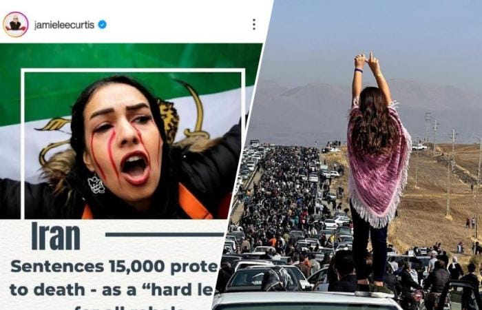 Social media post stating that 15,000 Iranian protesters have been sentenced to execution. 