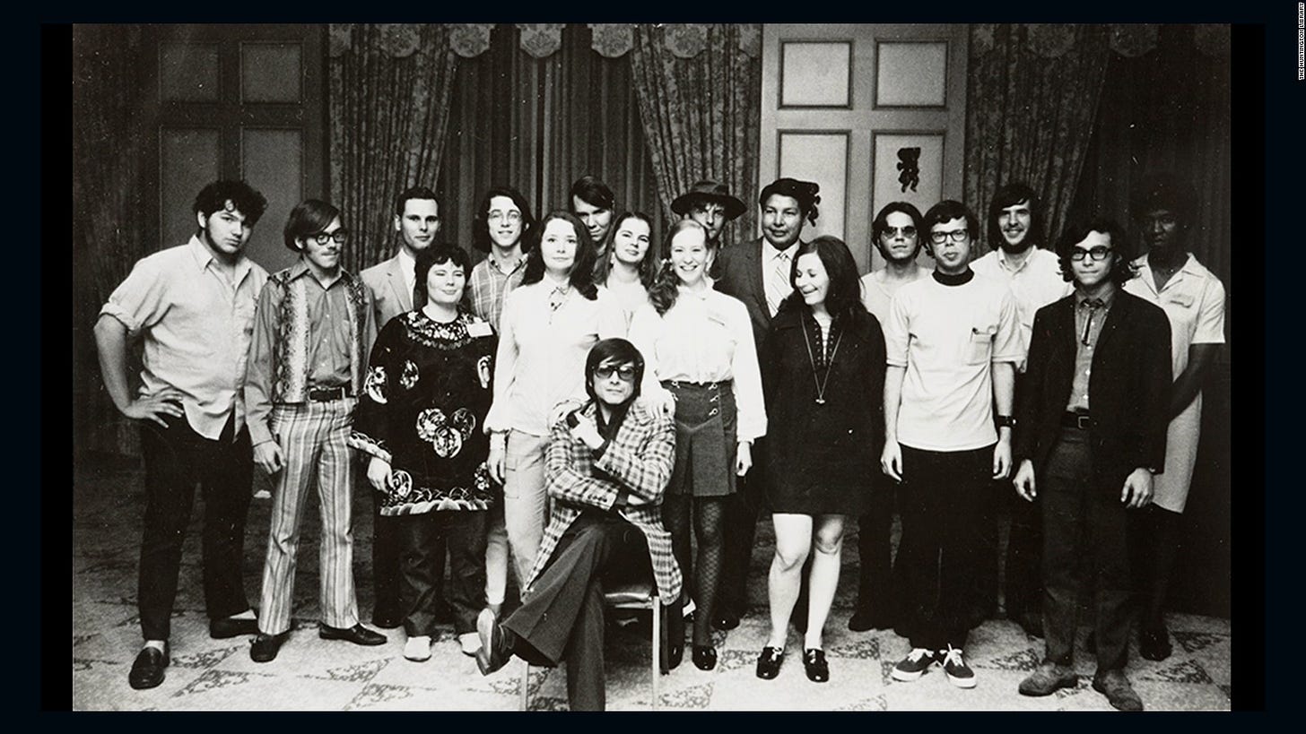 This photo shows Harlan Ellison (seated) and his students taken at 1970's Clarion Science Fiction Writers Workshop. Octavia E. Butler, seen in the back row (and all the way to the right), was one of Ellison's students.