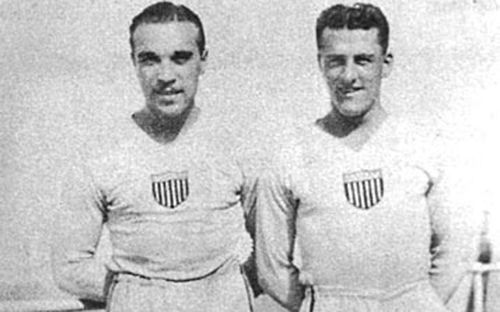 Billy Gonsalves and Bert Patenaude pose for a photo. Photo: National Soccer Hall of Fame