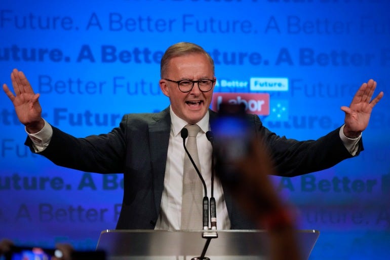 Labor Party leader Anthony Albanese speaks to supporters at a Labor Party event in Sydney