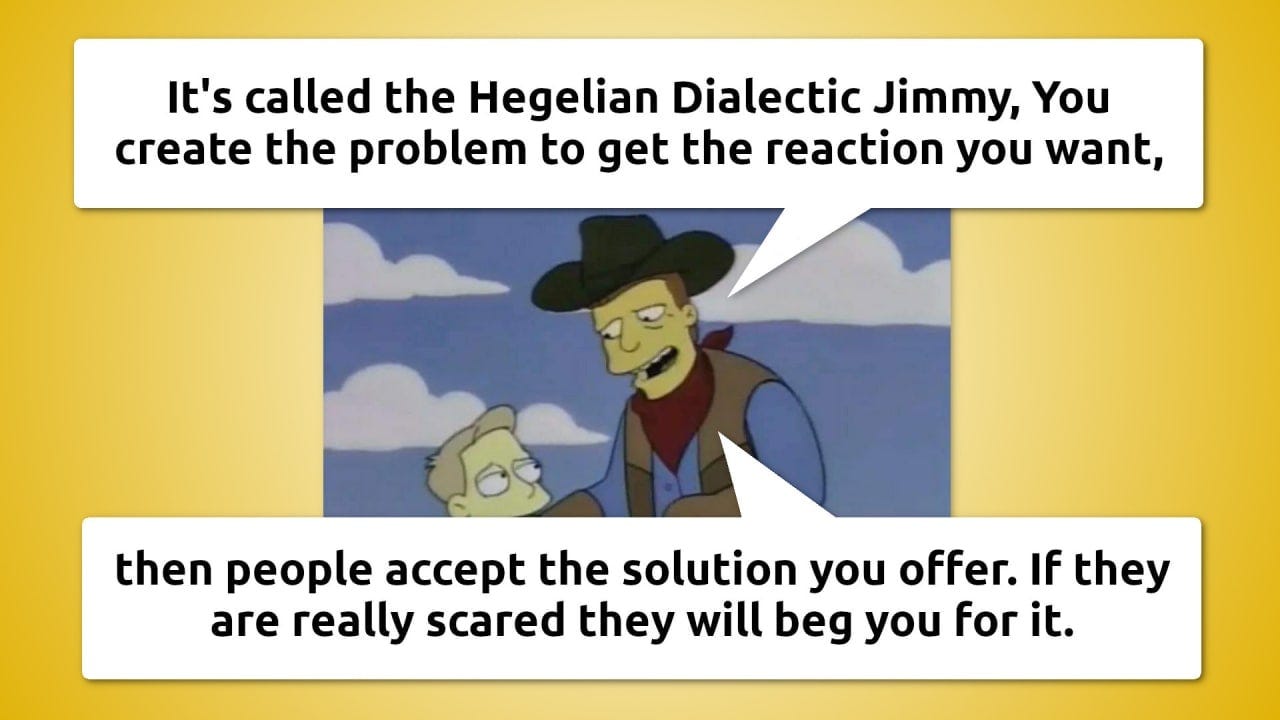 It's called the Hegelian Dialectic Jimmy