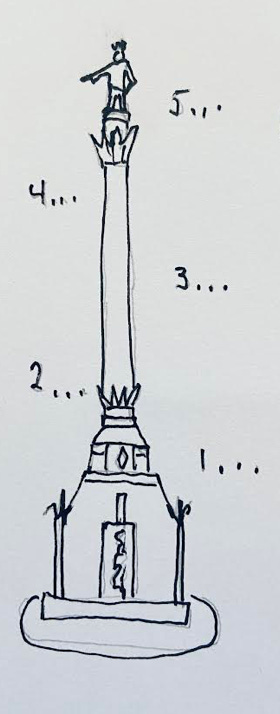 Columbus statue as rocket ship