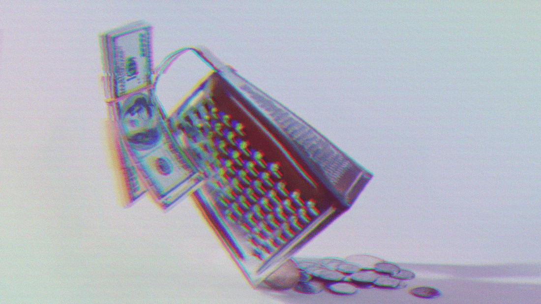 Cash being grated with coins coming out of the grater; inflation concept.