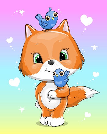 Cute Cartoon Fox With Blue Birds Stock Illustration - Download Image Now -  Cartoon, Cute, Fox - iStock