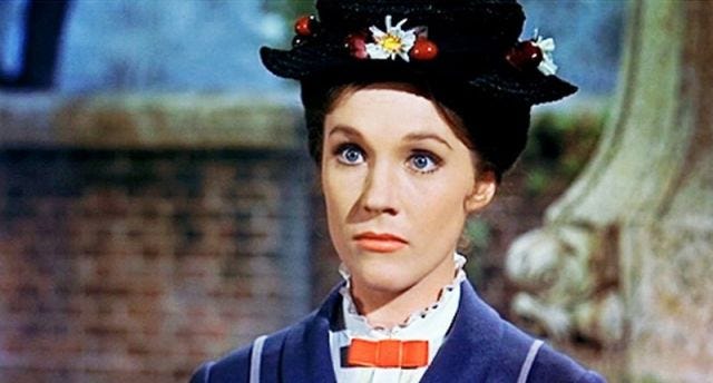 Mary Poppins as portrayed by Julie Andrews in the 1964 film of the same name