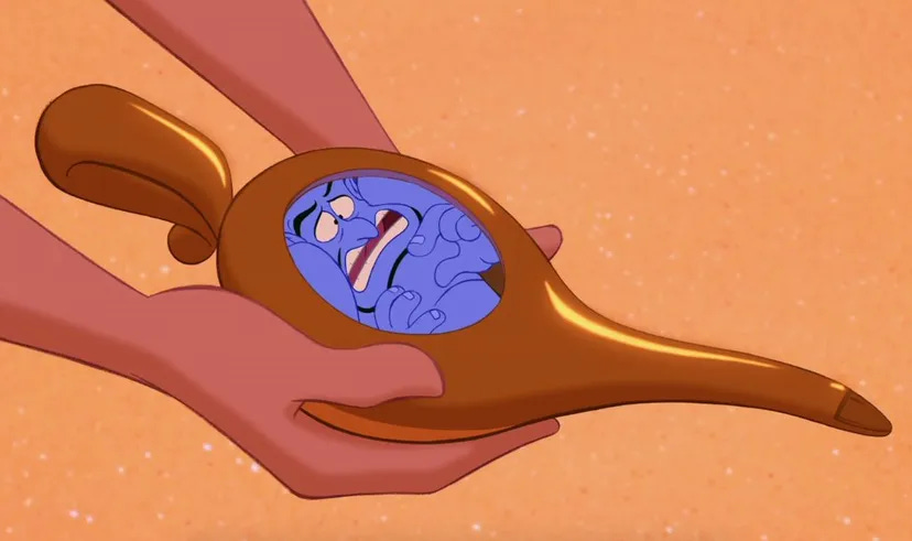 A Genie from Aladdin in a very tiny lamp.