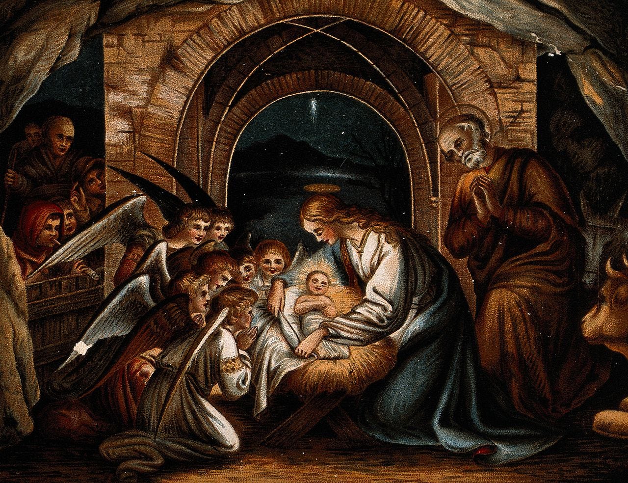 File:Angels pray at the birth of Christ, nativity Wellcome V0034629.jpg -  Wikimedia Commons