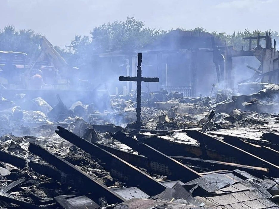 Cross left standing in Wise County church after fire destroys building in Texas