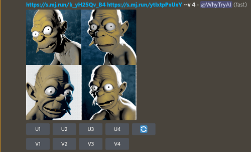 MJ image grid showing Homer Simpson mixed with Gollum