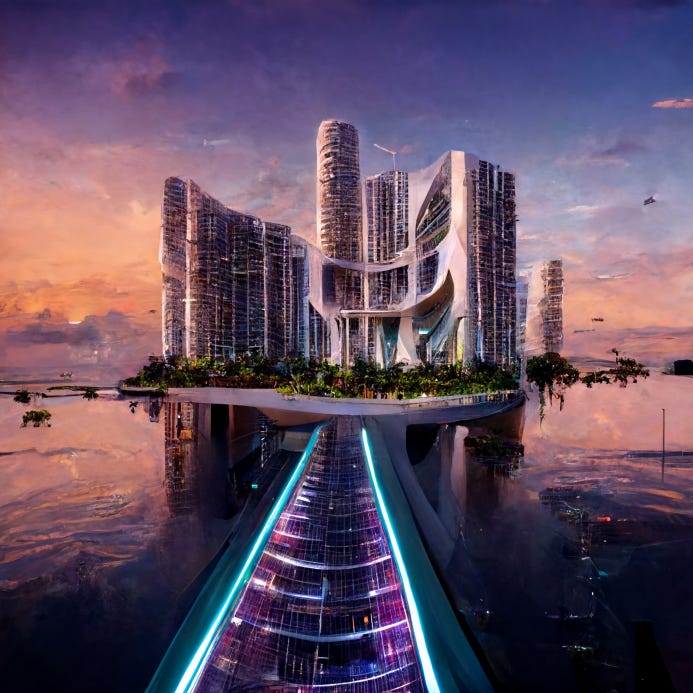 A digital rendering of a paradise tropical city