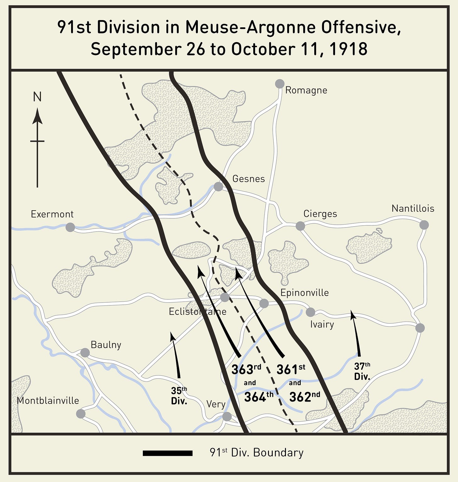 The alley for which the 91st Division was responsible In the Meuse-Argonne Offensive.