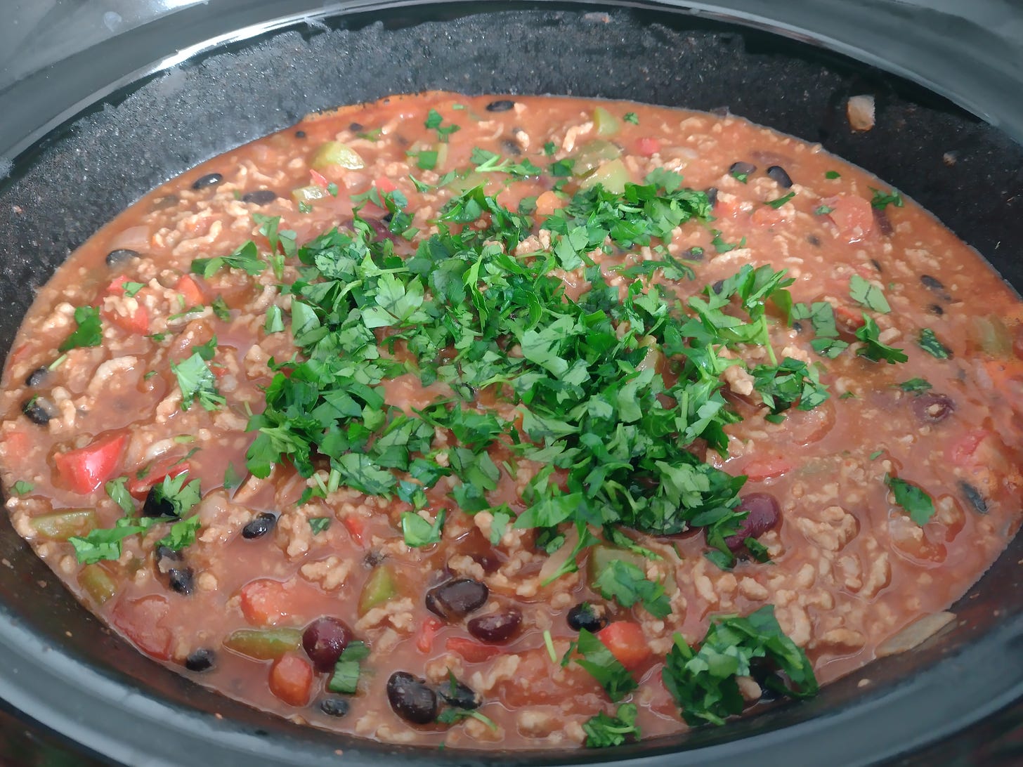 A pot of simmering chili