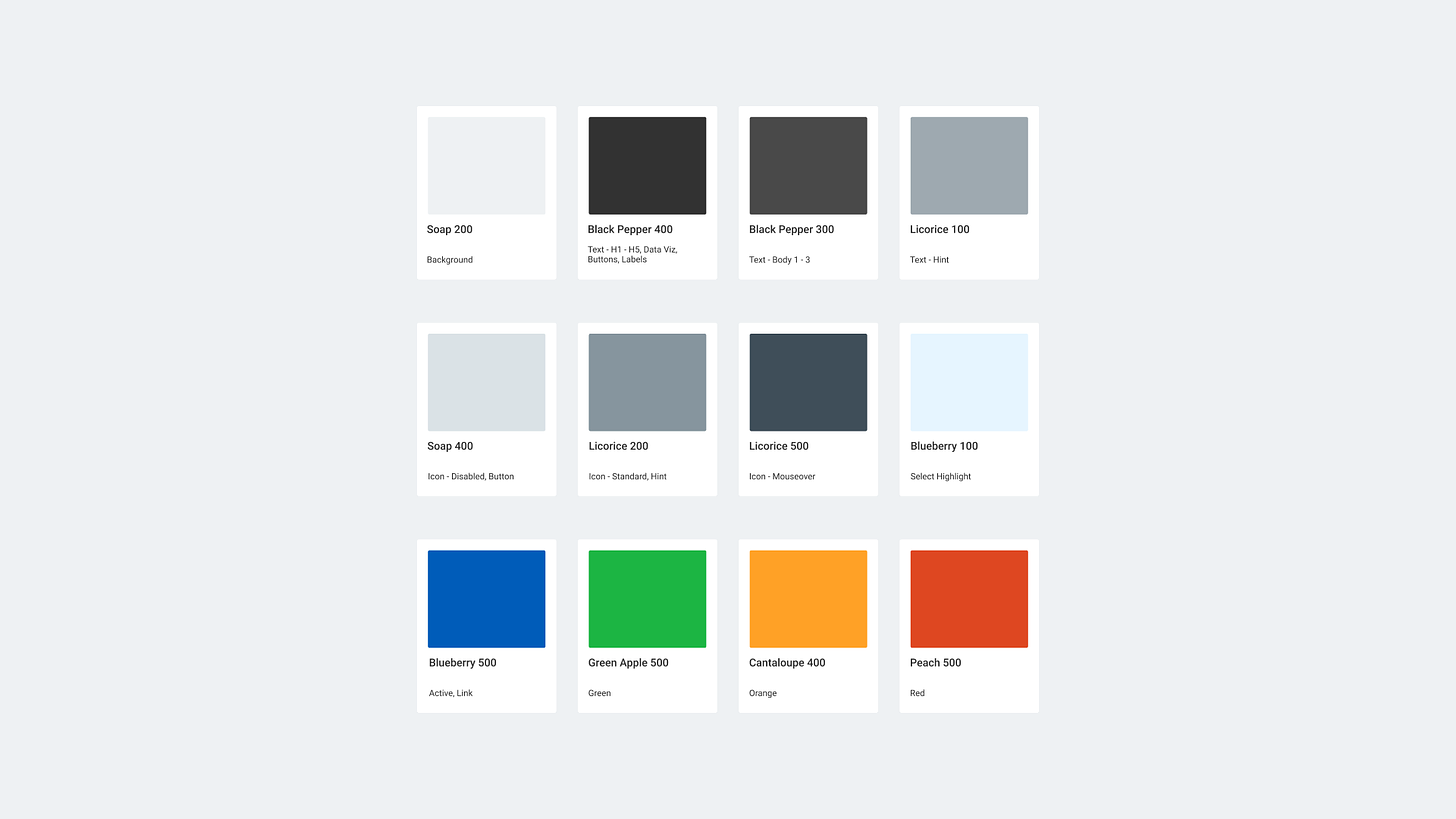 12 color swatch tiles in Figma from Workday's Canvas design system.