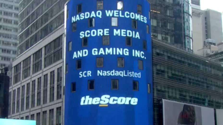 Score media and Gaming rings the opening bell at the Nasdaq on March 16th, 2021.