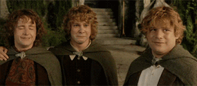 Merry, Pippin, and Sam have a good cry as Frodo leaves Middle Earth.