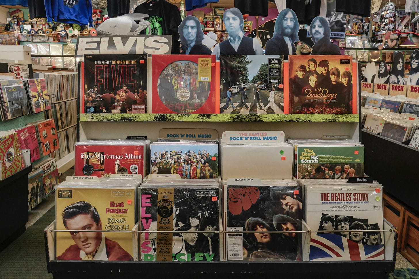 The Beatles section in a record store