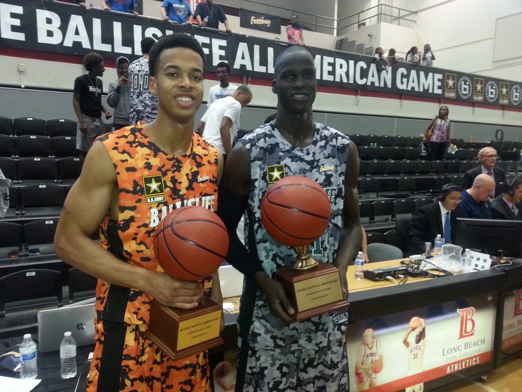 Skal Labissiere (Kentucky) and Thon Maker (Undeclared) were named MVPs of the Ballislife game. (Photo taken by Darrel Wilson)