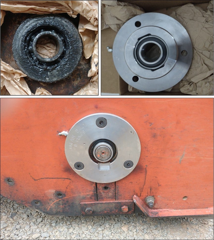 Replaced the flail mower bearing, it was all farmed out.