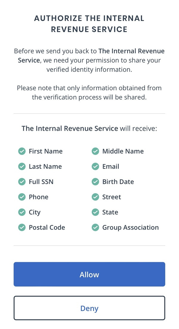 ID.me sends this info to the IRS ID.me sends this info to the IRS