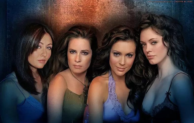 Charmed starring Shannen Doherty, Holly Marie Combs, Alyssa Milano and Rose McGowan. Click here to check it out.