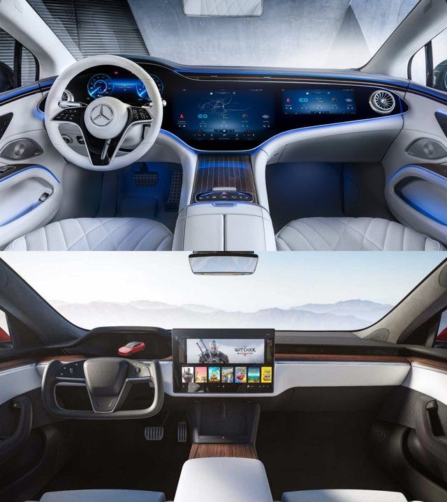 r/electricvehicles - Mercedes EQS vs Tesla Model S Plaid interior