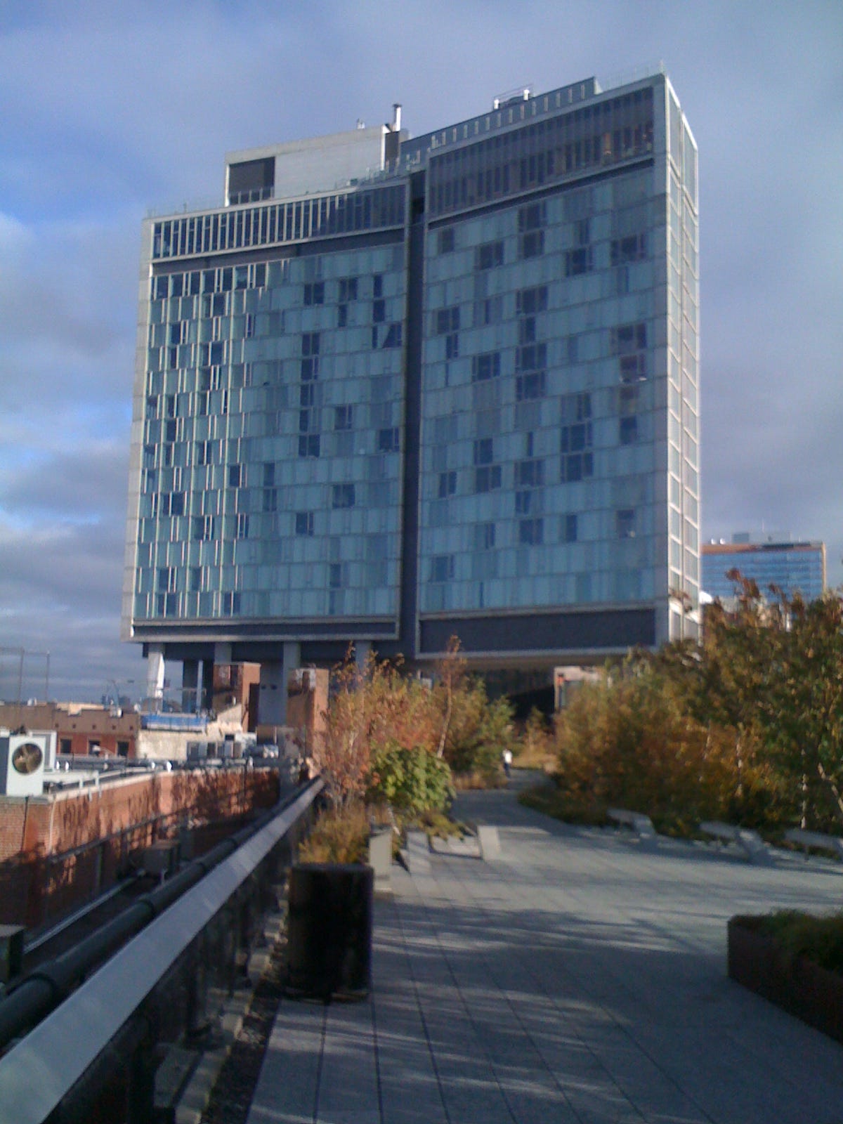 The Standard Hotel on pillars above the High Line Park in New York City